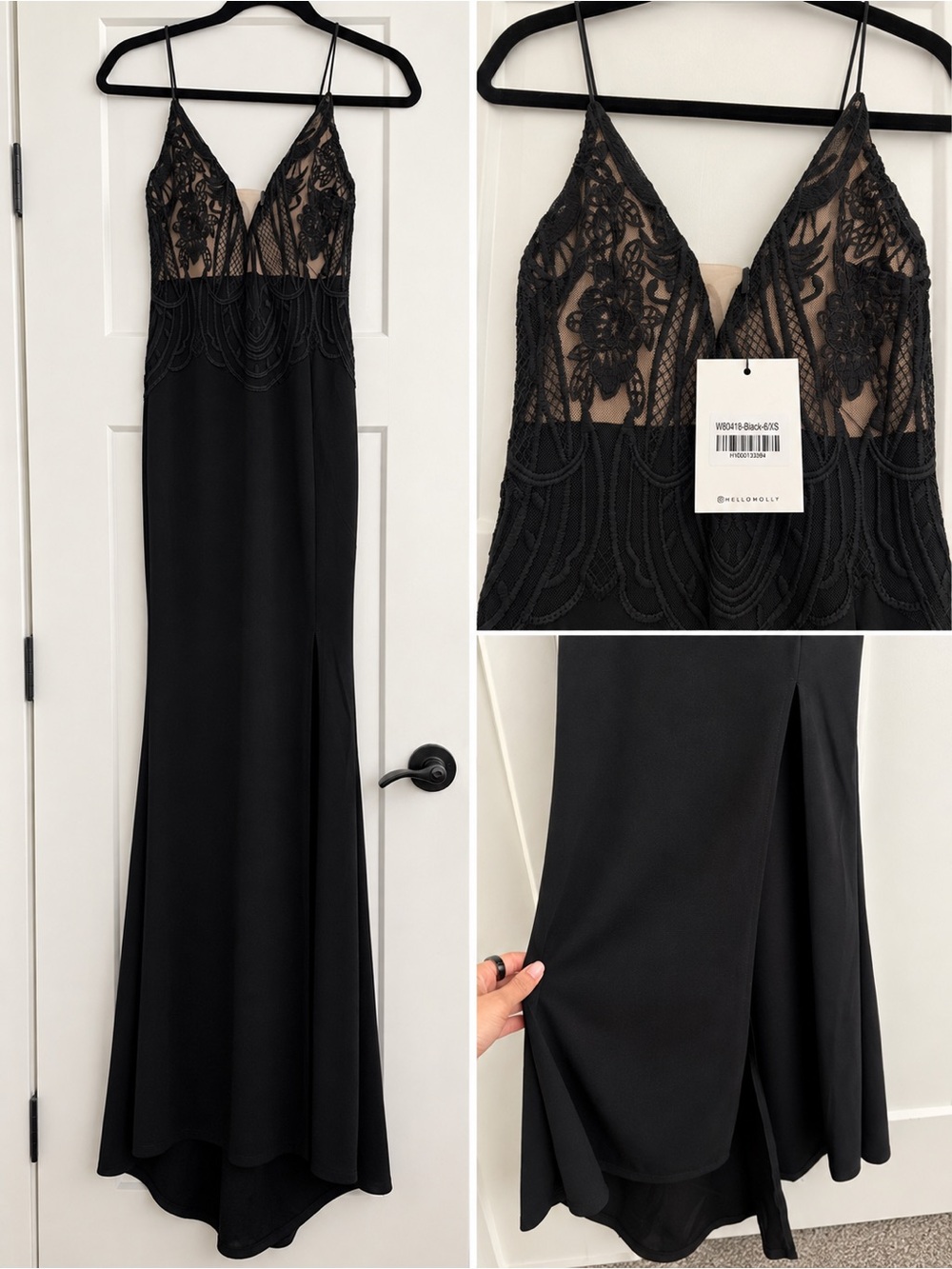 Hello Molly Black Lace Bodice Maxi Dress with Side Slit